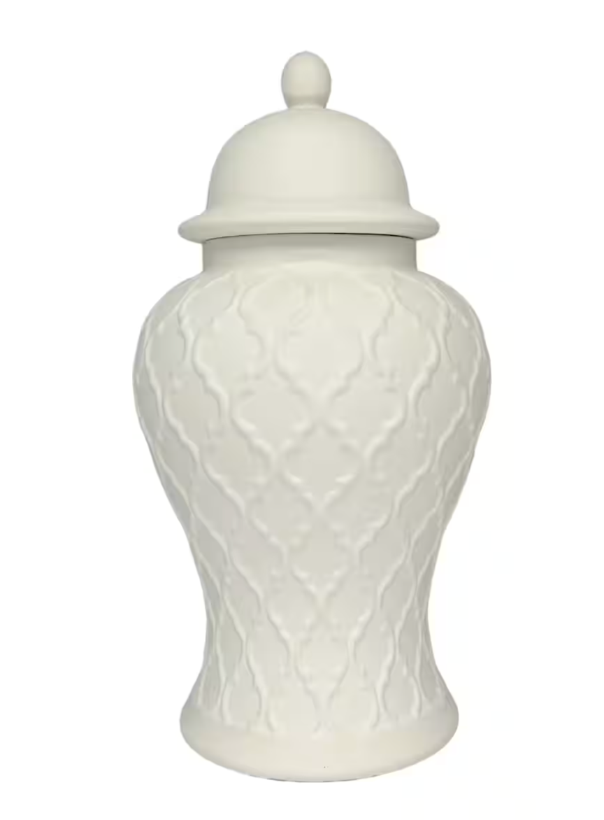 Jonathan Adler Plum Lattice Ceramic Urn with Lid