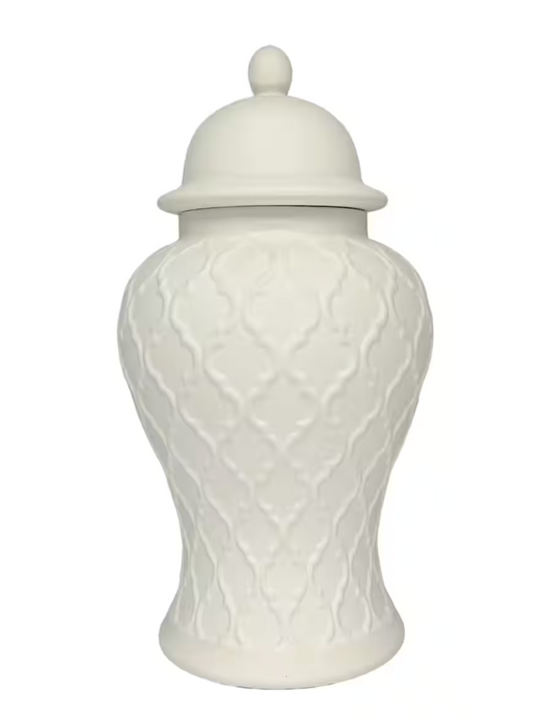 Jonathan Adler Plum Lattice Ceramic Urn with Lid